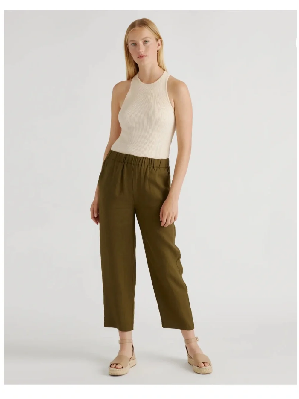 Quince Women’s Size XL Extra Large Martini Olive Green European Linen Pants